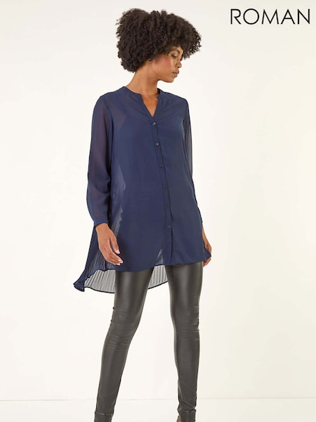 Roman Blue V-Neck Pleated Back Blouse (V27135) | £40