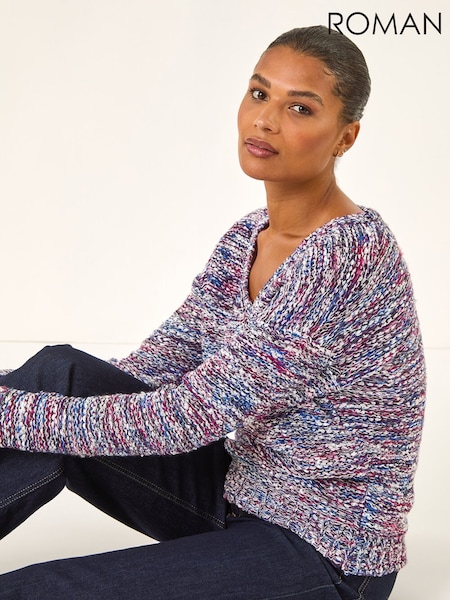 Roman Blue Tape Yarn V-Neck Knit Jumper (V27142) | £42