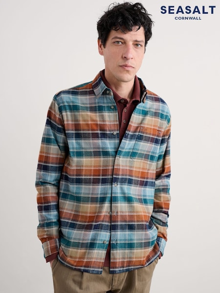 Seasalt Cornwall Aqua Blue Fathomer Checked Shirt (V27394) | £70