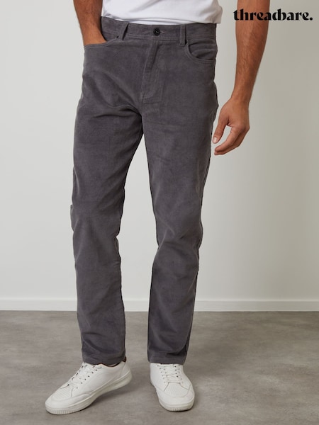Threadbare Grey Straight Leg 5 Pocket Stretch Corduroy Trousers (V27455) | £32