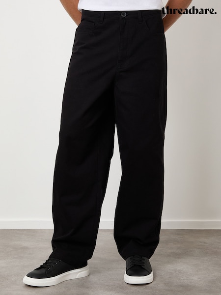 Threadbare Black Baggy Fit 5 Pocket Chino Trousers (V27456) | £26