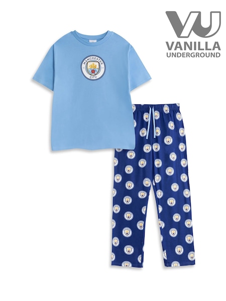 Vanilla Underground Blue Manchester City Short Sleeve Long Leg Pyjamas Set (V27499) | £28