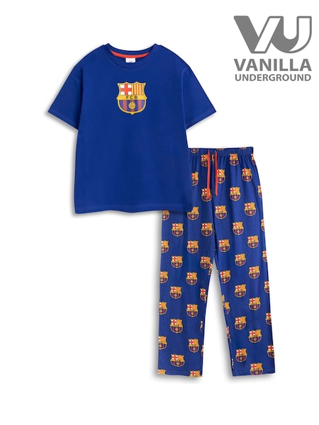 Vanilla Underground Black FC Barcelon Short Sleeve Long Leg Pyjamas Set (V27520) | £28