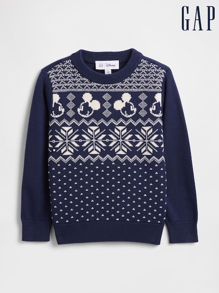 Gap Navy Blue Mickey Mouse Disney Fair Isle Knitted Jumper (6mths-5yrs) (6mths-5yrs) (V27858) | £30
