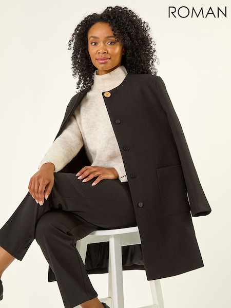 Roman Black Petite Patch Pocket Buttoned Coat (V27935) | £70
