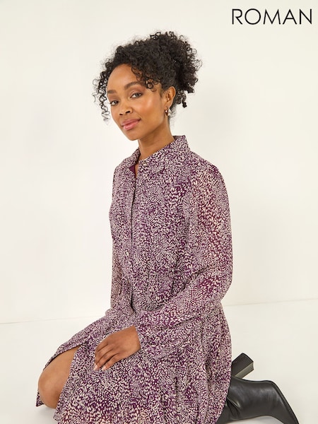 Roman Purple Petite Abstract Spot Godet Dress (V27944) | £48