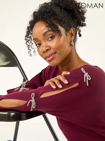 Roman Red Petite Bow Trim Sleeve Knit Jumper (V27945) | £48