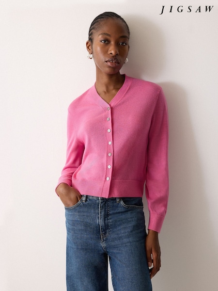 Jigsaw Pink Fine Merino Cardigan Top (V27964) | £120