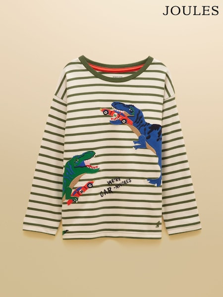 Green Dino - Joules Boys' Finlay Long Sleeve Applique Graphic T-shirt