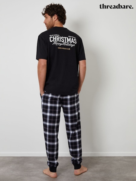 Threadbare Black Christmas Graphic Check Pyjamas Set (V28033) | £22