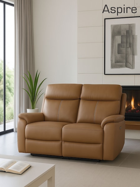 Aspire Furniture Tan Kingsmere 2 Seater Power Recliner Sofa (V28042) | £710
