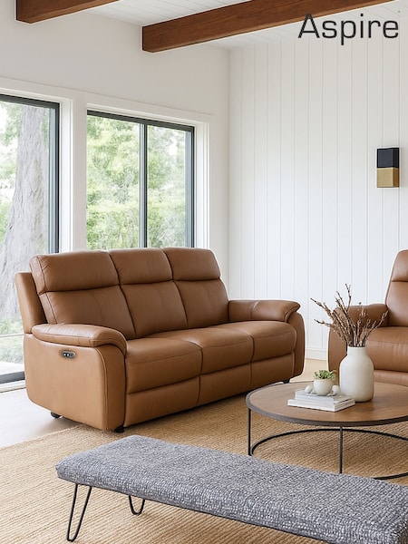 Aspire Furniture Tan Kingsmere 3 Seater Power Recliner Sofa (V28044) | £850