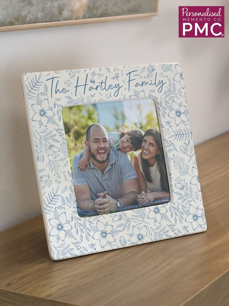Personalised Blue Floral Ceramic 4x4 Frame by PMC (V28058) | £18