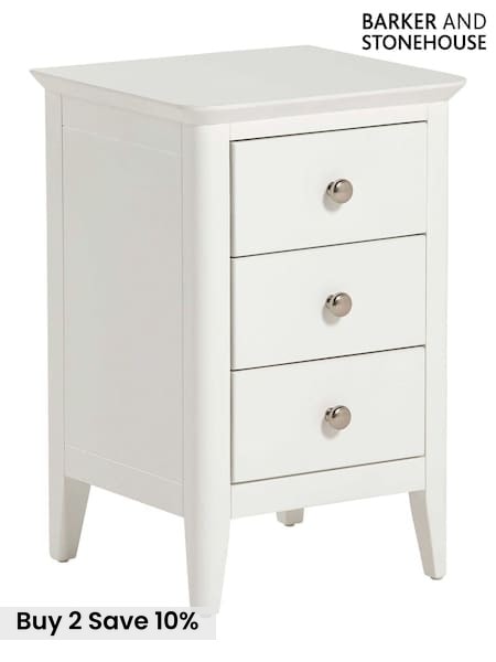 Barker and Stonehouse White Springwell Wooden 3 Drawer Bedside Table (V28145) | £155