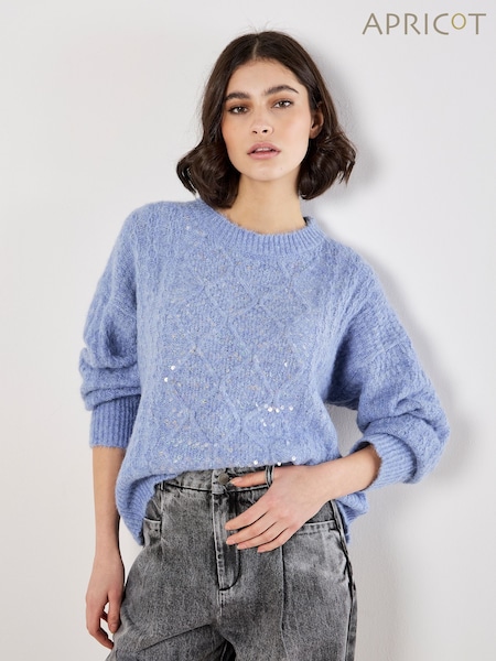 Apricot Blue Cable Sequin Panel Jumper (V28183) | £45