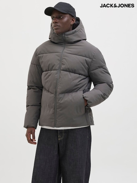 JACK & JONES Grey Hooded Puffer Jacket (V28186) | £35