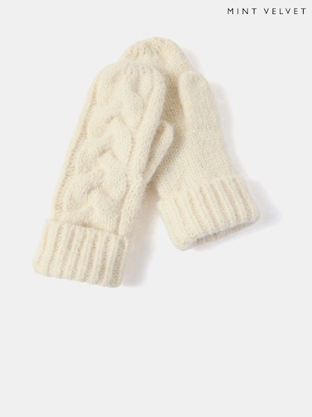 Mint Velvet Cream Cream Cable Knit Mittens (V28301) | £35