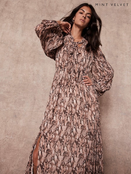 Mint Velvet Brown Snake Print Midi Dress (V28303) | £140