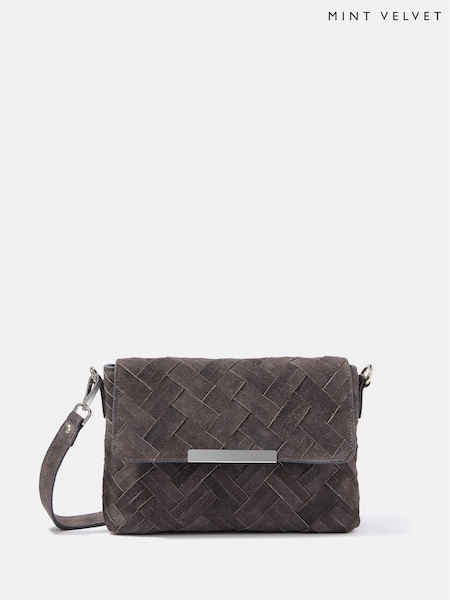 Mint Velvet Grey Lara Grey Woven Suede Cross Body Bag (V28310) | £120