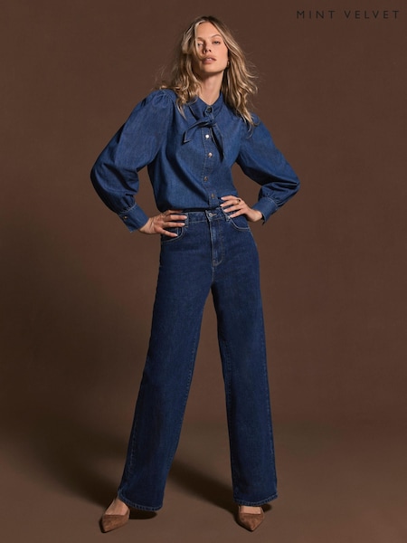 Mint Velvet Blue Dark Indigo Workable Wide Jeans (V28312) | £99