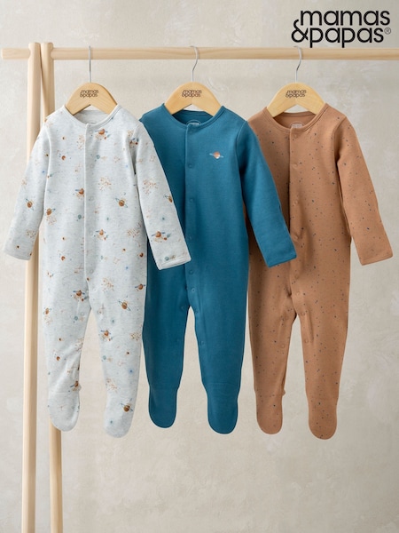 Mamas & Papas Blue Planets Sleepsuits Pack of 3 (V28329) | £24