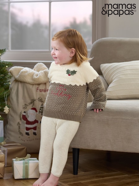 Mamas & Papas My Little Pudding Christmas Brown Jumper (V28351) | £25