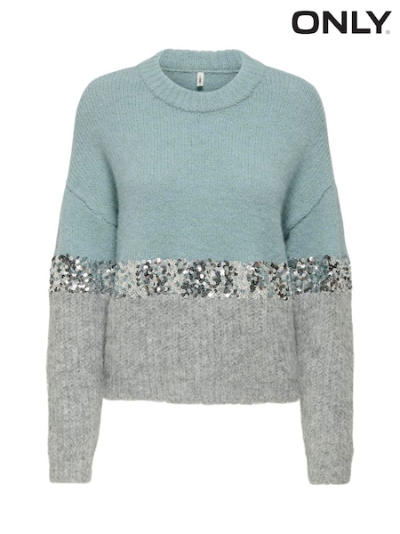 ONLY Grey Sequin Colour Block Cosy Jumper (V28355) | £38