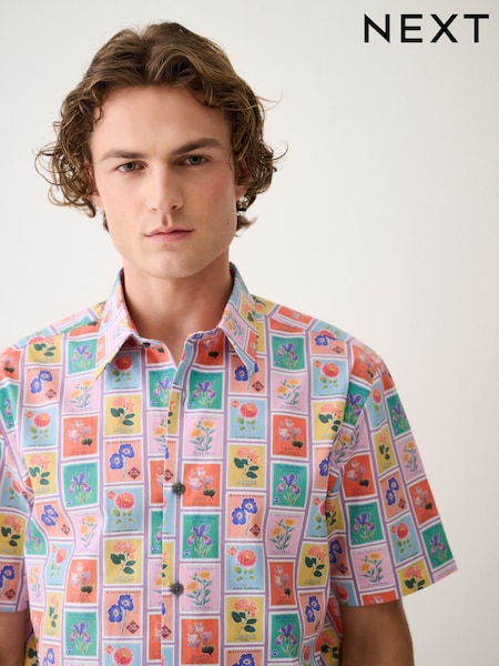 Multi - Regular Fit Cotton Short Sleeve Print Shirt