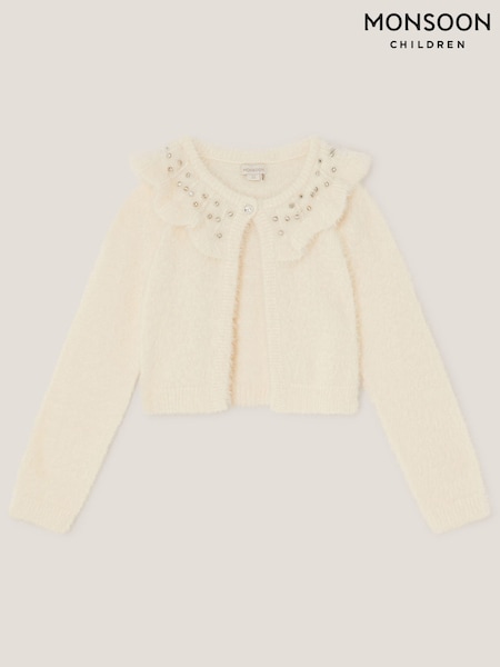 Monsoon Cream Embellished Collar Fuzzy Cardigan (V28891) | £28 - £32