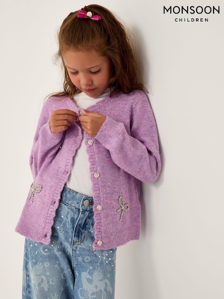 Monsoon Purple Rhinestone Bow Embellished Cardigan (V28893) | £32 - £36