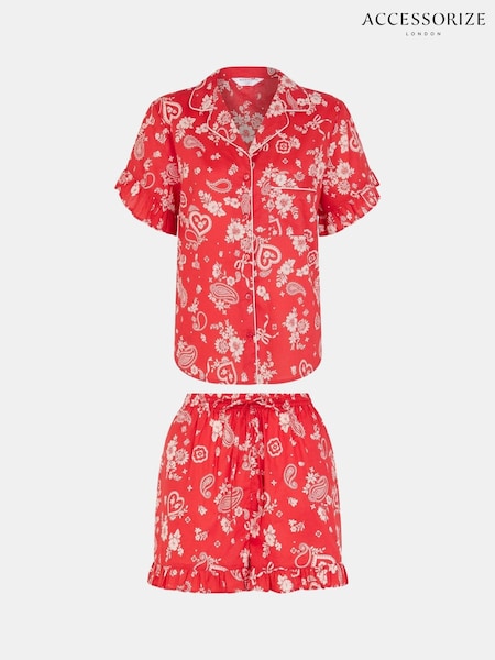Red Paisley Heart Print Short Pyjamas Set (V29121) | £35