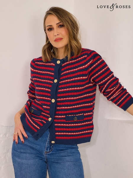 Love & Roses Red Button Detail Cardigan (V29133) | £42