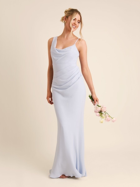 Six Stories Blue Cowl Front Asymmetrical Crepe Bridesmaid Dress (V29135) | £90