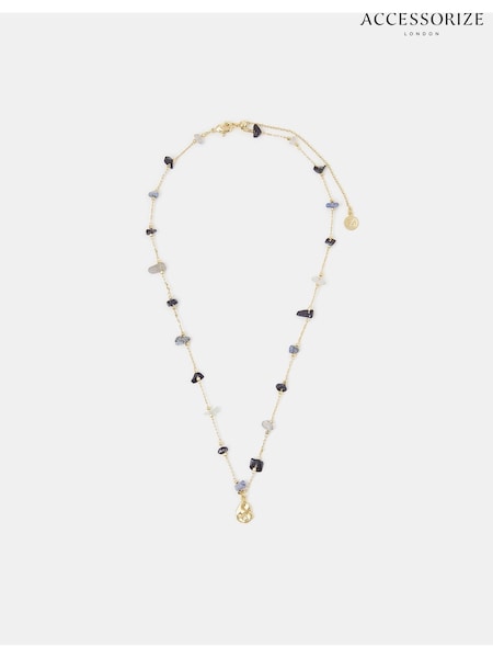 Accessorize Gold 14ct Gold-Plated Pendant Nugget Stone Station Necklace (V29196) | £23