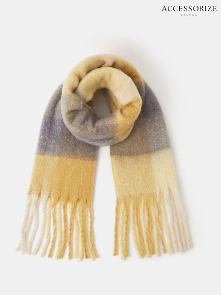 Accessorize Yellow Super Soft Check Print Scarf (V29200) | £26