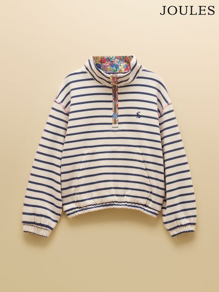 Navy & Cream - Joules Girls' Kennedy Cropped Quarter Zip Sweatshirt