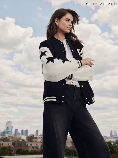 Mint Velvet Black Varsity Bomber Jacket (V29425) | £180