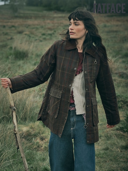 Green - Fatface Check Barn Jacket