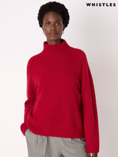 Whistles Red Wool Mix Split Funnel Knit (V29626) | £109