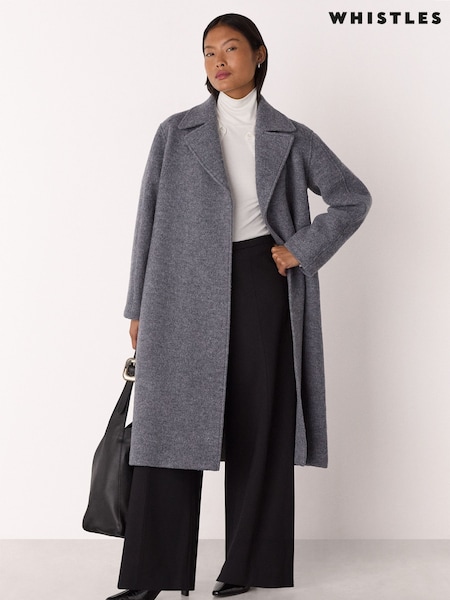 Whistles Grey Petite Long Belted Wool Coat (V29632) | £339