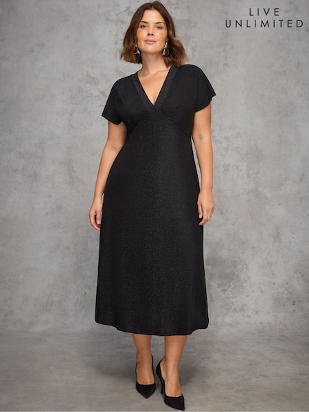 Live Unlimited Black Sparkle Jersey Short Sleeve Dress (V29651) | £79