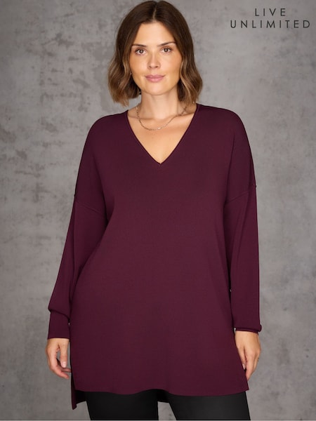Live Unlimited Red Ribbed Detail V-Neck Jumper (V29665) | £89