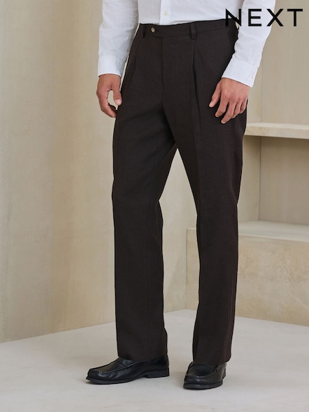 Brown - Regular Regular Fit Nova Fides Italian Linen Blend Puppytooth Texture Suit Trousers/jacket