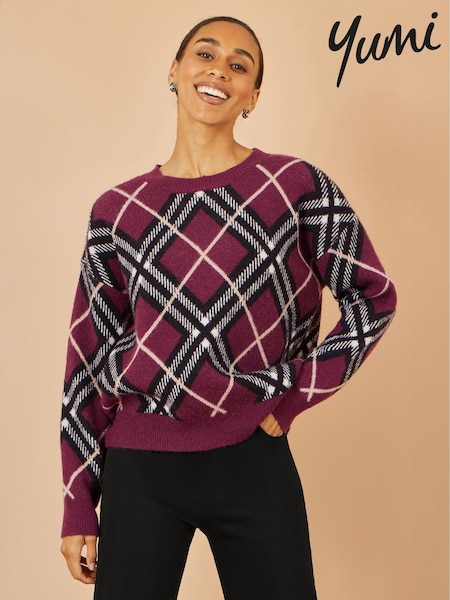 Yumi Red Argyle Check Relaxed Jumper (V29821) | £50