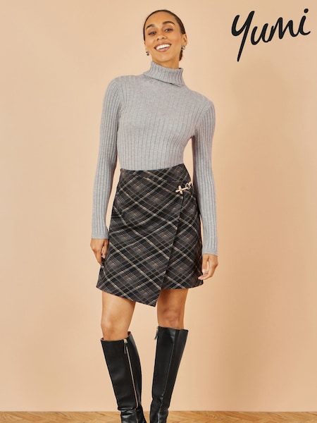 Yumi Black Check Wrap Skirt With Buckle (V29826) | £50