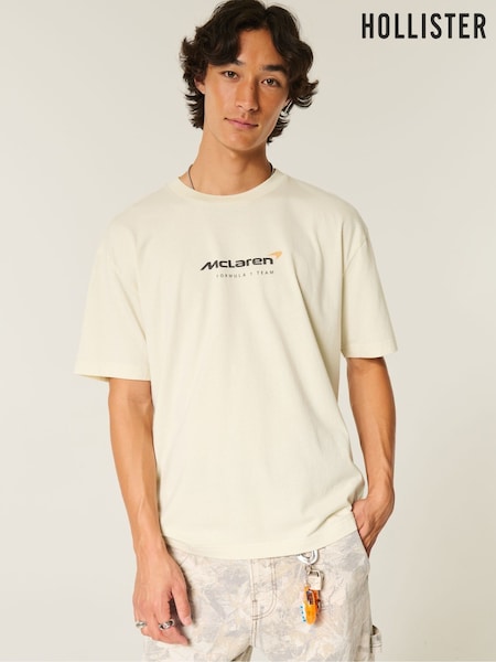 Hollister Cream McLaren Back Print Graphic Short Sleeve T-Shirt (V29875) | £26