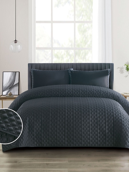 Duchamp Blackened Pearl Premium Satin Geo Dutch Velvet Bedspread (V29883) | £75 - £100