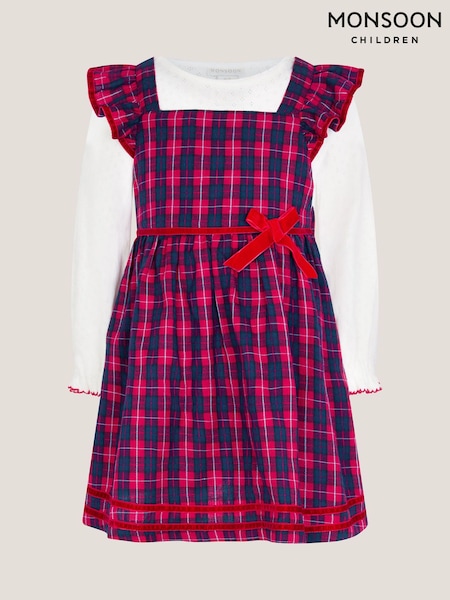 Monsoon Red Baby Top & Tartan Pinafore Dress Set (V30011) | £30 - £32