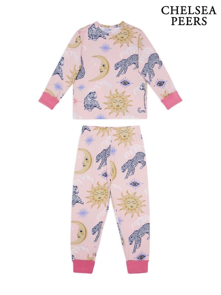 Chelsea Peers Pink Kids Celestial Leopard Print Long Pyjamas Set (V30023) | £20
