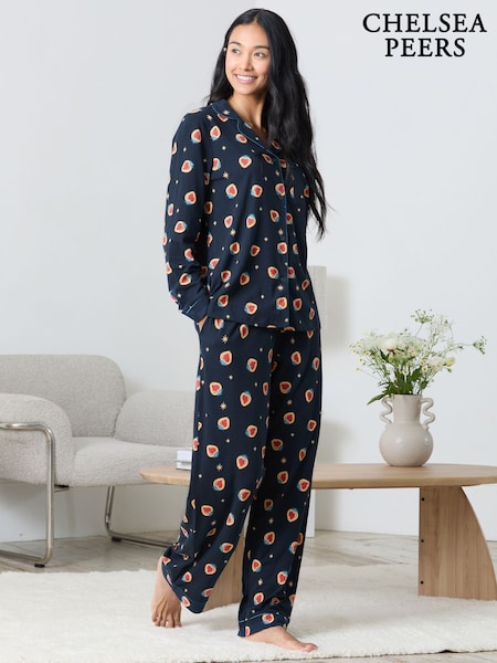Chelsea Peers Blue Enchanted Heart Print Long Pyjamas Set (V30031) | £55